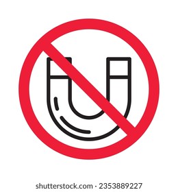 Icono vectorial de imán prohibido. Advertencia, precaución, atención, restricción, etiqueta, prohibición, peligro. No hay símbolo de pictograma de diseño de señas planas de atracción de imanes. Ningún icono de imán