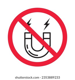 Forbidden magnet vector icon. Warning, caution, attention, restriction, label, ban, danger. No magnet attraction flat sign design pictogram symbol. No magnet icon