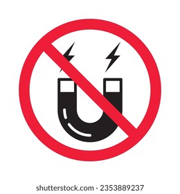 Forbidden magnet vector icon. Warning, caution, attention, restriction, label, ban, danger. No magnet attraction flat sign design pictogram symbol. No magnet icon