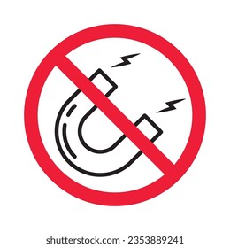 Forbidden magnet vector icon. Warning, caution, attention, restriction, label, ban, danger. No magnet attraction flat sign design pictogram symbol. No magnet icon