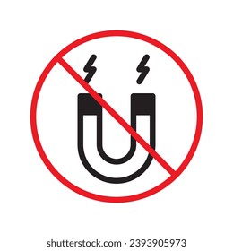 Icono vectorial de imán prohibido. Advertencia, precaución, atención, restricción, etiqueta, prohibición, peligro. No hay símbolo de pictograma de diseño de señas planas de atracción de imanes. No hay interfaz de usuario de UX de icono de imán