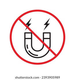 Forbidden magnet vector icon. Warning, caution, attention, restriction, label, ban, danger. No magnet attraction flat sign design pictogram symbol. No magnet icon UX UI