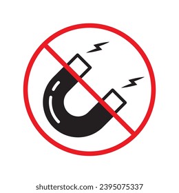 Forbidden magnet vector icon. Warning, caution, attention, restriction, label, ban, danger. No magnet attraction flat sign design pictogram symbol. No magnet icon UX UI