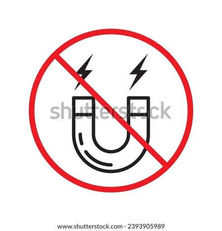 Forbidden magnet vector icon. Warning, caution, attention, restriction, label, ban, danger. No magnet attraction flat sign design pictogram symbol. No magnet icon UX UI