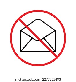 Forbidden mailing vector icon. Do not send message flat sign design. Prohibited envelope vector icon. Warning, caution, attention, restriction label ban danger. No spam symbol pictogram