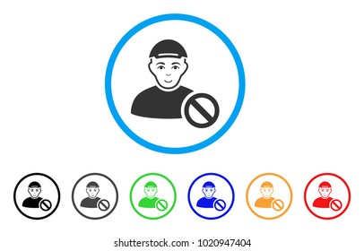 Forbidden Man rounded icon. Style is a flat forbidden man grey symbol inside light blue circle with black, gray, green, blue, red, orange versions. Enjoy forbidden man vector pictograph.