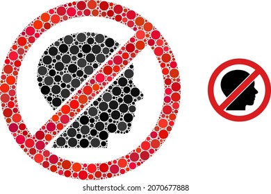 Forbidden man vector composition of circle dots in various sizes and color tints. Circle dots are organized into forbidden man vector mosaic. Abstract vector design concept.