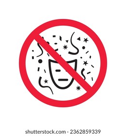 Forbidden mask icon. No carnaval mask vector icon. No carnival masks pictogram. Prohibited mask vector icon. Warning, danger, caution, attention, restriction. 