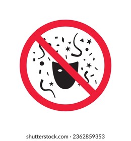 Icono de máscara prohibida. No hay icono vectorial de máscara carnaval. No hay pictograma de máscaras de carnaval. Icono vectorial de máscara prohibida. Advertencia, peligro, precaución, atención, restricción. 