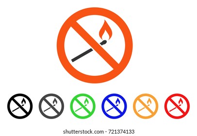 Forbidden Match Fire icon. Vector illustration style is a flat iconic forbidden match fire symbol with black, gray, green, blue, red, orange color additional versions.