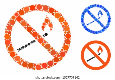 Forbidden match fire mosaic of filled circles in different sizes and color tinges, based on forbidden match fire icon. Vector filled circles are combined into blue mosaic.