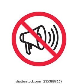 Forbidden megaphone vector icon. Warning, caution, attention, restriction, label, ban, danger. No loudspeaker flat sign design pictogram symbol. No advert icon