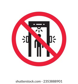 Forbidden metal detector vector icon. Warning, caution, attention, restriction, label, ban, danger. No metal detector flat sign design pictogram symbol. No check control icon