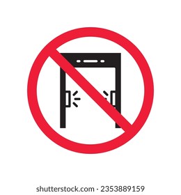 Icono vectorial del detector de metal prohibido. Advertencia, precaución, atención, restricción, etiqueta, prohibición, peligro. No hay símbolo de pictograma de diseño de señal plana de detector de metales. Icono de control de verificación
