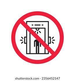 Icono vectorial del detector de metal prohibido. Advertencia, precaución, atención, restricción, etiqueta, prohibición, peligro. No hay símbolo de pictograma de diseño de señal plana de detector de metales. Icono de control de verificación