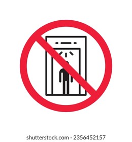 Icono vectorial del detector de metal prohibido. Advertencia, precaución, atención, restricción, etiqueta, prohibición, peligro. No hay símbolo de pictograma de diseño de señal plana de detector de metales. Icono de control de verificación