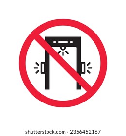 Forbidden metal detector vector icon. Warning, caution, attention, restriction, label, ban, danger. No metal detector flat sign design pictogram symbol. No check control icon