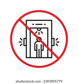 Verbotenes Metalldetektor-Vektorsymbol. Warnung, Vorsicht, Aufmerksamkeit, Einschränkung, Kennzeichnung, Verbot, Gefahr. Kein Piktogramm-Symbol für den Metalldetektor mit flachen Zeichen. Kein Kontrollsymbol UX UI