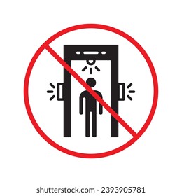 Forbidden metal detector vector icon. Warning, caution, attention, restriction, label, ban, danger. No metal detector flat sign design pictogram symbol. No check control icon UX UI