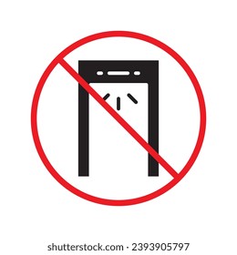 Icono vectorial del detector de metal prohibido. Advertencia, precaución, atención, restricción, etiqueta, prohibición, peligro. No hay símbolo de pictograma de diseño de señal plana de detector de metales. No hay ningún icono de control de comprobación UI
