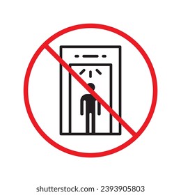 Icono vectorial del detector de metal prohibido. Advertencia, precaución, atención, restricción, etiqueta, prohibición, peligro. No hay símbolo de pictograma de diseño de señal plana de detector de metales. No hay ningún icono de control de comprobación UI