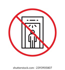 Verbotenes Metalldetektor-Vektorsymbol. Warnung, Vorsicht, Aufmerksamkeit, Einschränkung, Kennzeichnung, Verbot, Gefahr. Kein Piktogramm-Symbol für den Metalldetektor mit flachen Zeichen. Kein Kontrollsymbol UX UI