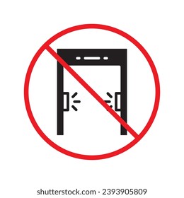 Icono vectorial del detector de metal prohibido. Advertencia, precaución, atención, restricción, etiqueta, prohibición, peligro. No hay símbolo de pictograma de diseño de señal plana de detector de metales. No hay ningún icono de control de comprobación UI