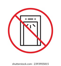 Forbidden metal detector vector icon. Warning, caution, attention, restriction, label, ban, danger. No metal detector flat sign design pictogram symbol. No check control icon UX UI