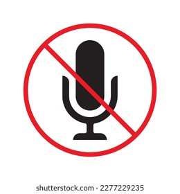 Forbidden microphone vector icon. Mic flat sign design. No mic prohibited vector icon. Warning, caution, attention, restriction, label micro flat sign. 