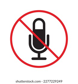 Forbidden microphone vector icon. Mic flat sign design. No mic prohibited vector icon. Warning, caution, attention, restriction, label micro flat sign. 