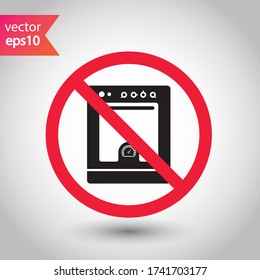 Icono vectorial de microondas prohibido. Advertencia prohibida, precaución, atención, peligro de etiqueta de restricción.  No utilice el diseño de señal plana de microondas. Pictograma de símbolo de microondas 