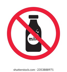 Forbidden milk vector icon. Warning, caution, attention, restriction, label, ban, danger. No milk flat sign design pictogram symbol. No milk icon