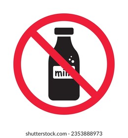 Forbidden milk vector icon. Warning, caution, attention, restriction, label, ban, danger. No milk flat sign design pictogram symbol. No milk icon