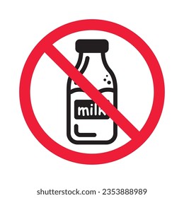 Forbidden milk vector icon. Warning, caution, attention, restriction, label, ban, danger. No milk flat sign design pictogram symbol. No milk icon