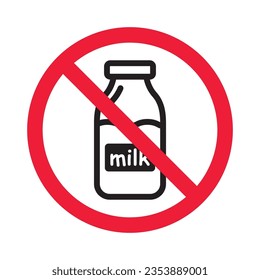 Forbidden milk vector icon. Warning, caution, attention, restriction, label, ban, danger. No milk flat sign design pictogram symbol. No milk icon