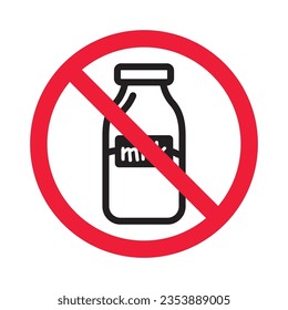 Verbotene Milch, Vektorsymbol. Warnung, Vorsicht, Aufmerksamkeit, Einschränkung, Kennzeichnung, Verbot, Gefahr. Kein Piktogramm-Symbol für Milchflachen. Kein Milchsymbol