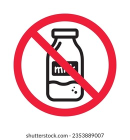 Verbotene Milch, Vektorsymbol. Warnung, Vorsicht, Aufmerksamkeit, Einschränkung, Kennzeichnung, Verbot, Gefahr. Kein Piktogramm-Symbol für Milchflachen. Kein Milchsymbol