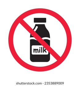 Forbidden milk vector icon. Warning, caution, attention, restriction, label, ban, danger. No milk flat sign design pictogram symbol. No milk icon