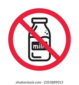 Verbotene Milch, Vektorsymbol. Warnung, Vorsicht, Aufmerksamkeit, Einschränkung, Kennzeichnung, Verbot, Gefahr. Kein Piktogramm-Symbol für Milchflachen. Kein Milchsymbol