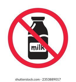 Forbidden milk vector icon. Warning, caution, attention, restriction, label, ban, danger. No milk flat sign design pictogram symbol. No milk icon