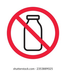 Verbotene Milch, Vektorsymbol. Warnung, Vorsicht, Aufmerksamkeit, Einschränkung, Kennzeichnung, Verbot, Gefahr. Kein Piktogramm-Symbol für Milchflachen. Kein Milchsymbol