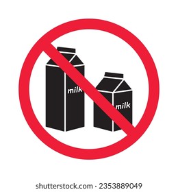 Forbidden milk vector icon. Warning, caution, attention, restriction, label, ban, danger. No milk flat sign design pictogram symbol. No milk icon