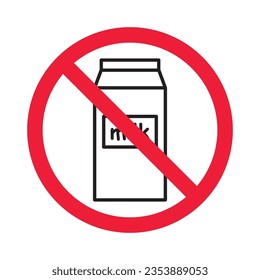 Forbidden milk vector icon. Warning, caution, attention, restriction, label, ban, danger. No milk flat sign design pictogram symbol. No milk icon