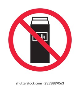 Forbidden milk vector icon. Warning, caution, attention, restriction, label, ban, danger. No milk flat sign design pictogram symbol. No milk icon
