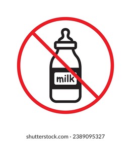 Verbotene Milch, Vektorsymbol. Warnung, Vorsicht, Aufmerksamkeit, Einschränkung, Kennzeichnung, Verbot, Gefahr. Kein Piktogramm-Symbol für Milchflachen. Kein Milchsymbol UX UI