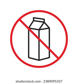 Forbidden milk vector icon. Warning, caution, attention, restriction, label, ban, danger. No milk flat sign design pictogram symbol. No milk icon UX UI