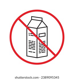 Verbotene Milch, Vektorsymbol. Warnung, Vorsicht, Aufmerksamkeit, Einschränkung, Kennzeichnung, Verbot, Gefahr. Kein Piktogramm-Symbol für Milchflachen. Kein Milchsymbol UX UI