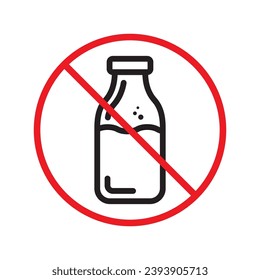 Verbotene Milch, Vektorsymbol. Warnung, Vorsicht, Aufmerksamkeit, Einschränkung, Kennzeichnung, Verbot, Gefahr. Kein Piktogramm-Symbol für Milchflachen. Kein Milchsymbol UX UI