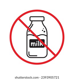 Verbotene Milch, Vektorsymbol. Warnung, Vorsicht, Aufmerksamkeit, Einschränkung, Kennzeichnung, Verbot, Gefahr. Kein Piktogramm-Symbol für Milchflachen. Kein Milchsymbol UX UI