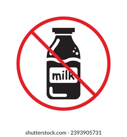 Verbotene Milch, Vektorsymbol. Warnung, Vorsicht, Aufmerksamkeit, Einschränkung, Kennzeichnung, Verbot, Gefahr. Kein Piktogramm-Symbol für Milchflachen. Kein Milchsymbol UX UI